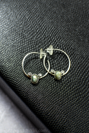 Labradorite & CZ Hoop Earrings